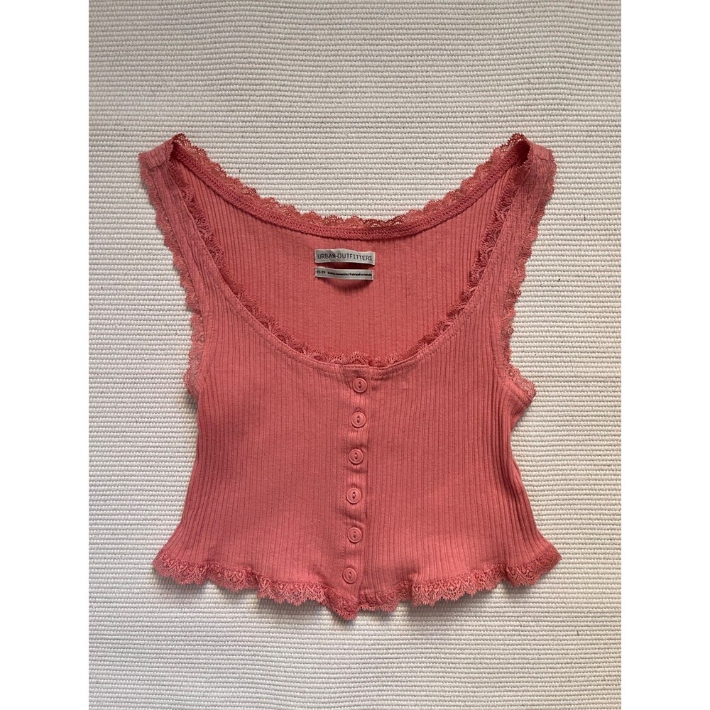 Urban Outfitters Brielle Lace Trim Button-Through Tank Top in Salmon Size XS